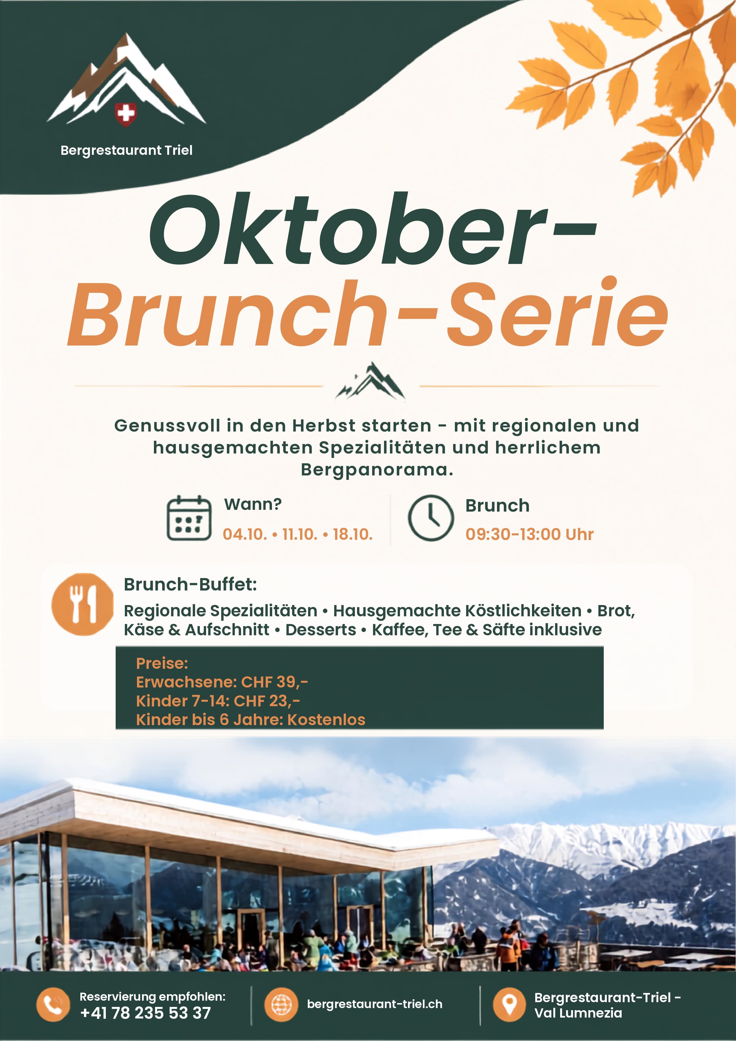 Brunch-Serie im Oktober im Bergrestaurant Triel
